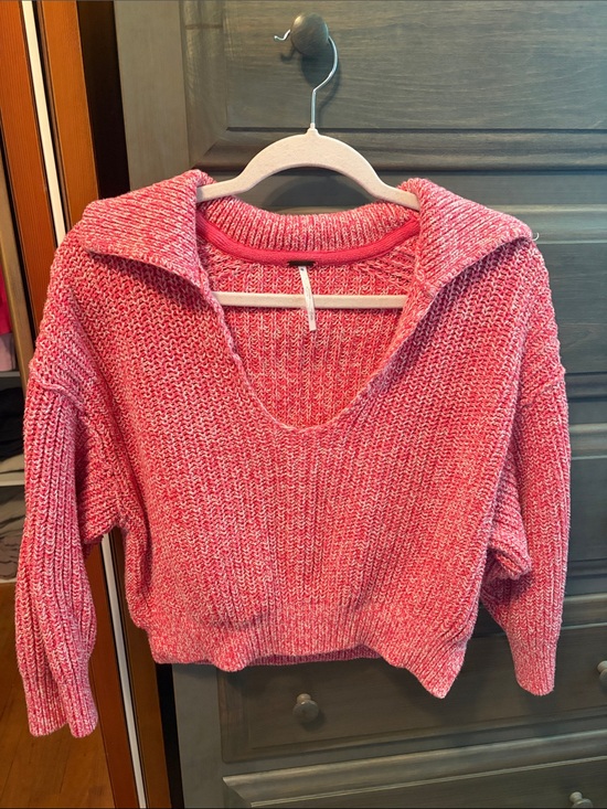 Free People Sweaters - Free People Pink Marled Off-the-Shoulder V-Neck Sweater